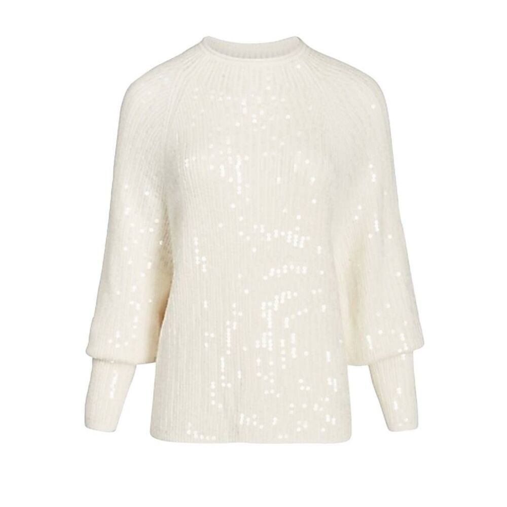 Express Batwing Sequin Sweater Women's XS Ivory Sparkle Holiday Party